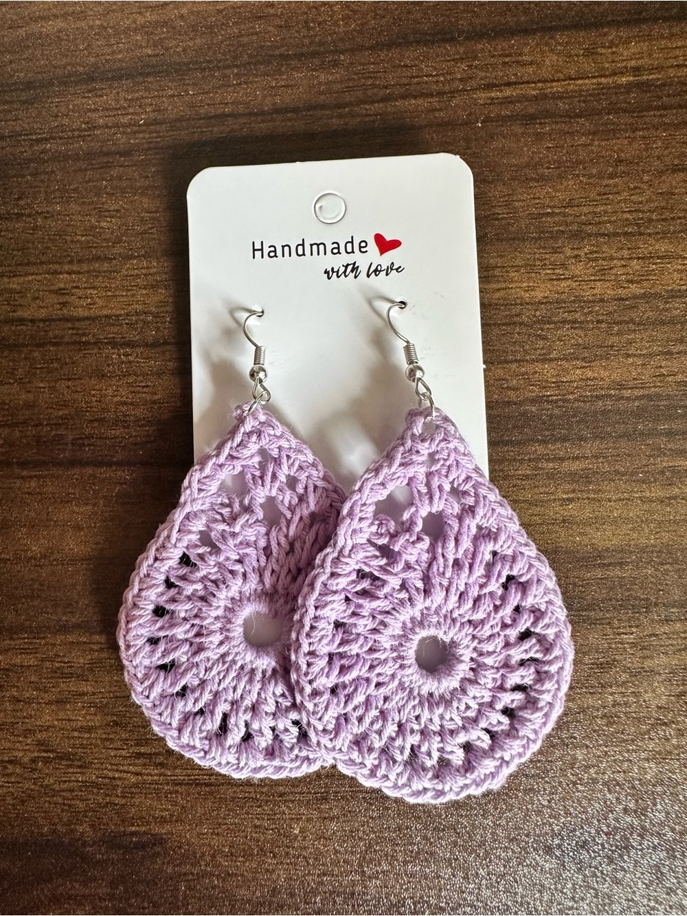 Handmade Lilac Crochet Teardrop Earrings - Handmade with Love